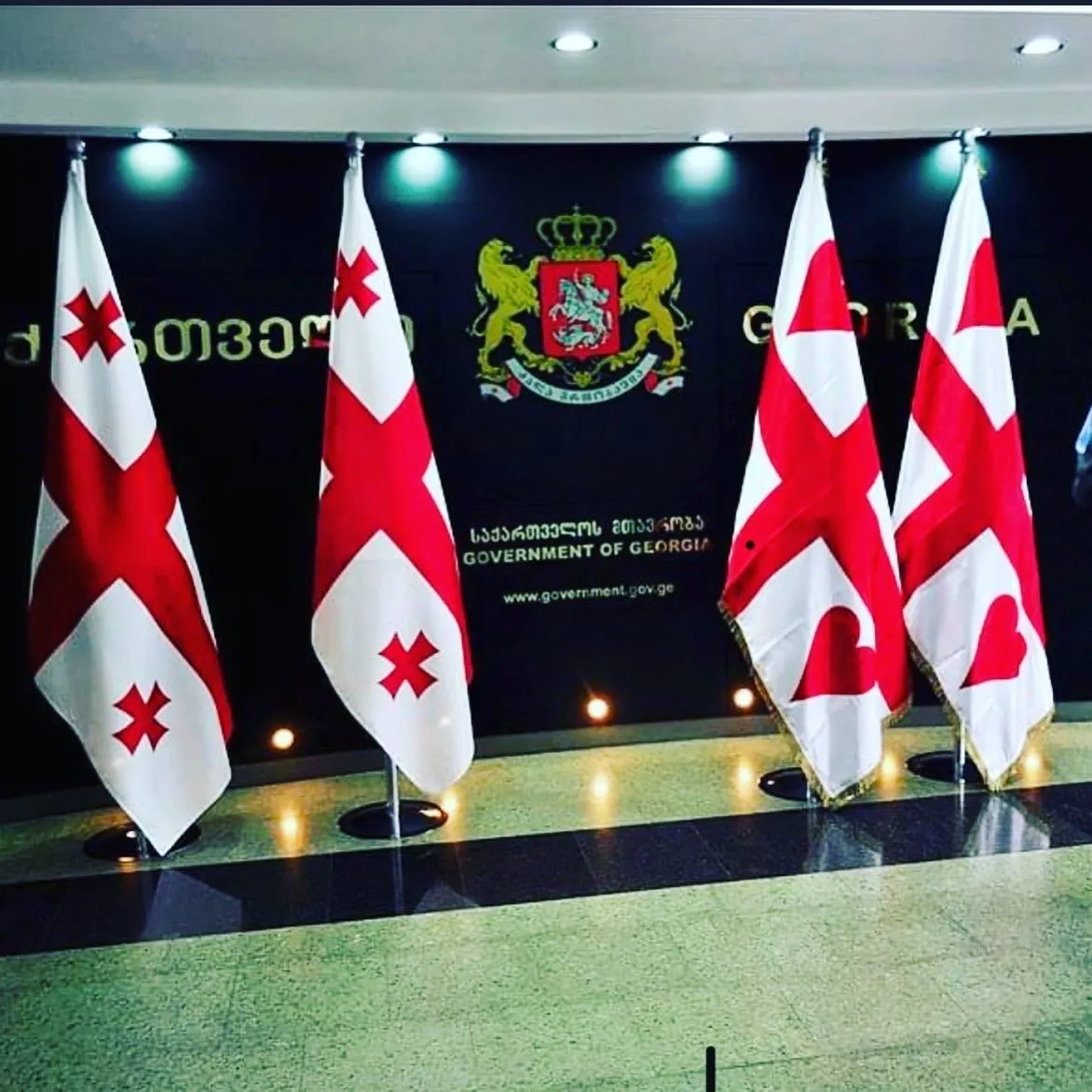 Image of Flag of Georgia on the roof of the presidential palace by Tsouladze Guela, a State symbolic design, based in Tbilisi