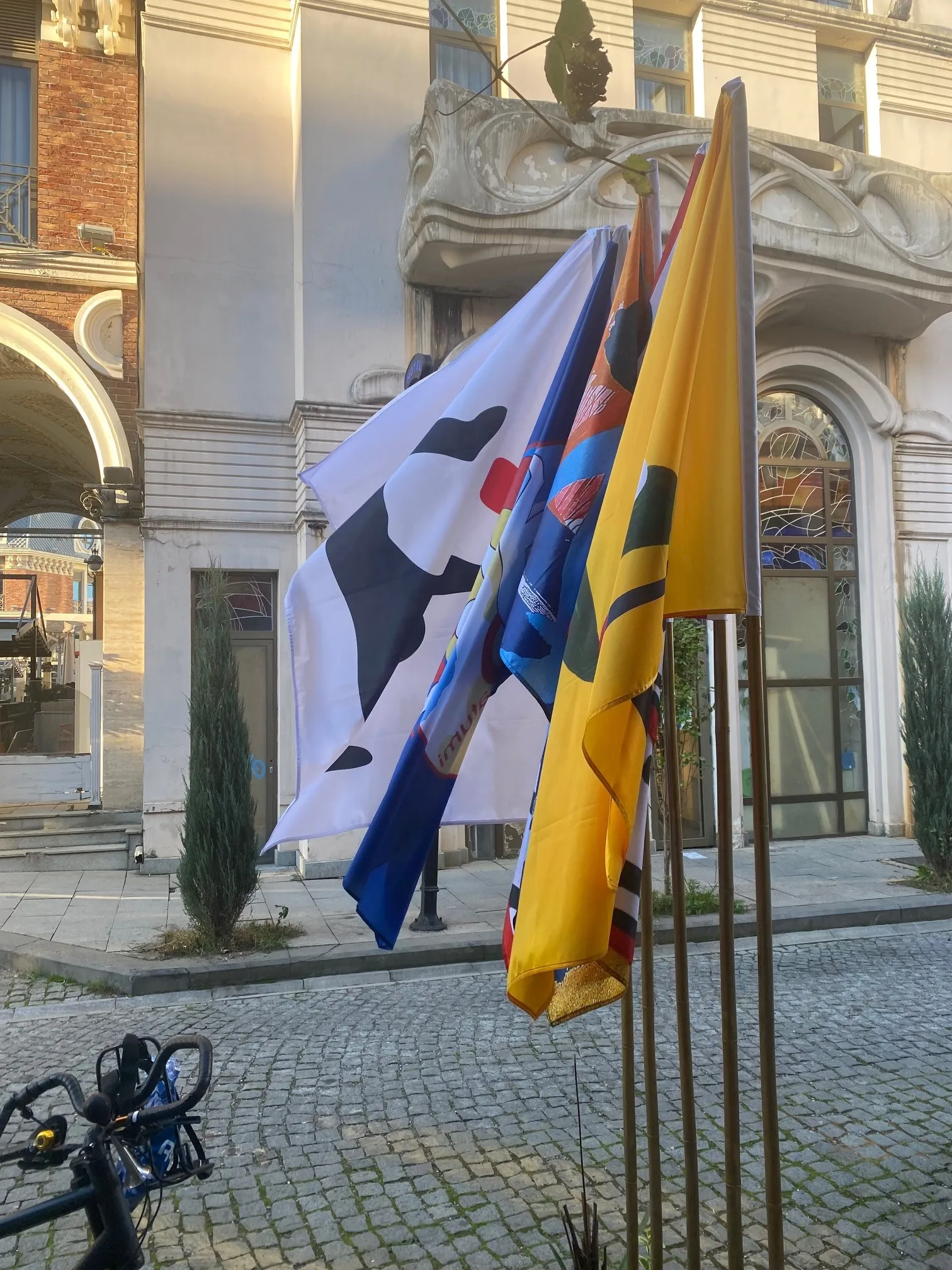 Image of Flag of Georgia on the roof of the presidential palace by Tsouladze Guela, a State symbolic design, based in Tbilisi